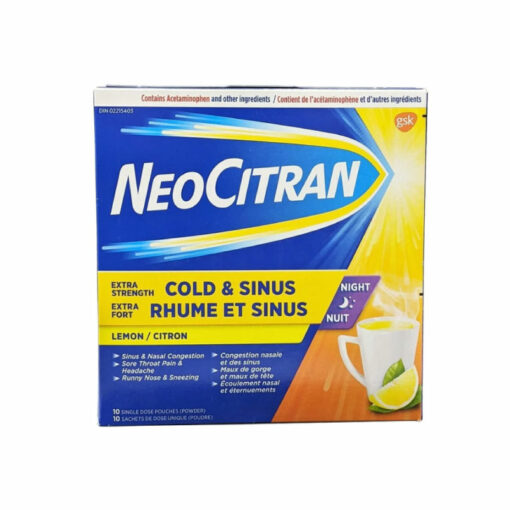 NeoCitran Extra Strength Nighttime Cold & Sinus Lemon Flavour (10 count)감기 증세 10 count